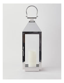 Stainless Detail Iron & Glass Lantern 59cm in Silver