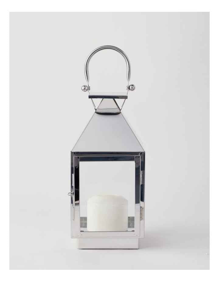 Stainless Detail Iron & Glass Lantern 38cm in Silver