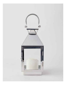 Stainless Detail Iron & Glass Lantern 38cm in Silver