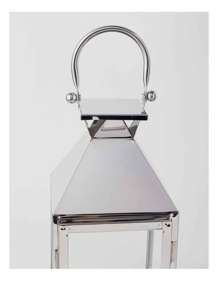 Stainless Detail Iron & Glass Lantern 38cm in Silver