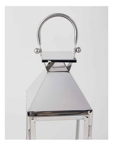 Stainless Detail Iron & Glass Lantern 38cm in Silver