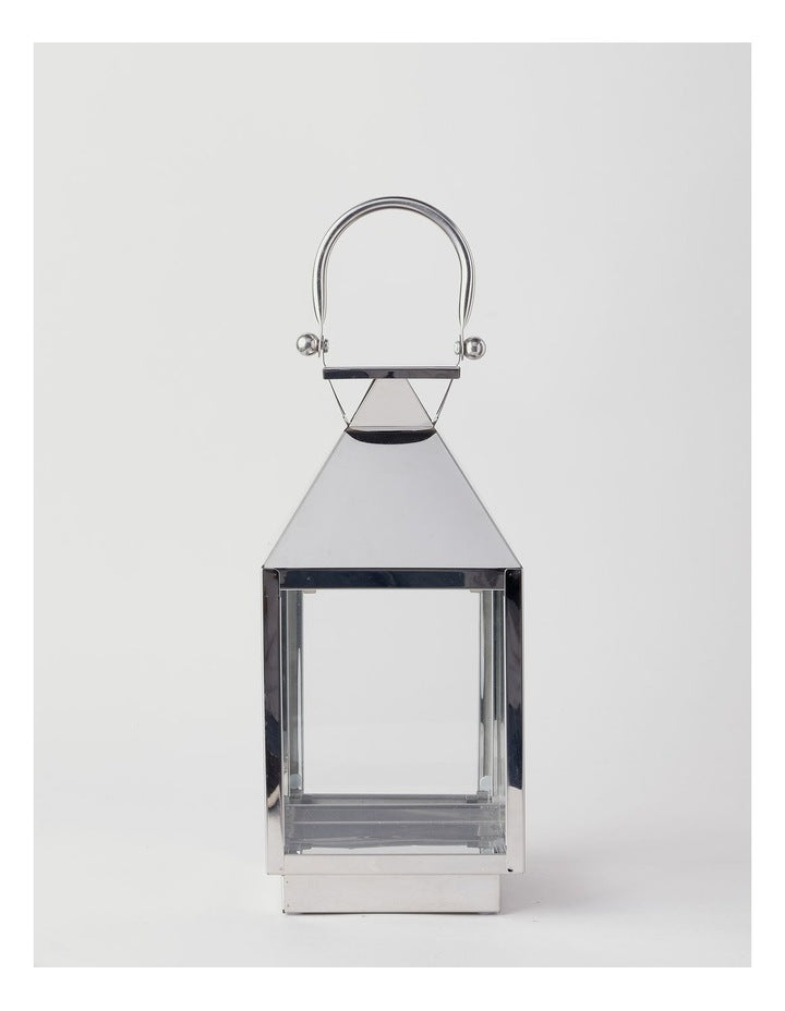 Stainless Detail Iron & Glass Lantern 38cm in Silver