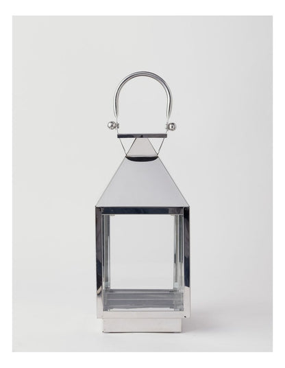 Stainless Detail Iron & Glass Lantern 38cm in Silver