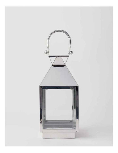 Stainless Detail Iron & Glass Lantern 38cm in Silver