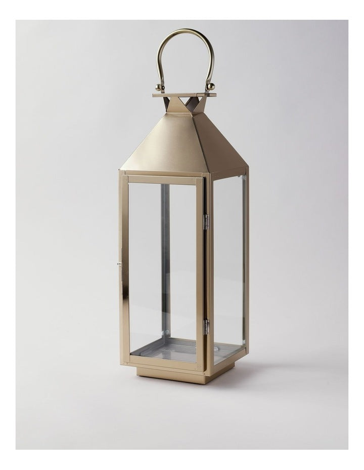 Stainless Detail Iron & Glass Lantern 59cm in Gold