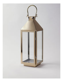Stainless Detail Iron & Glass Lantern 59cm in Gold