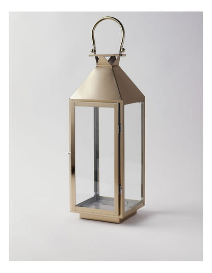 Stainless Detail Iron & Glass Lantern 59cm in Gold