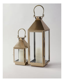 Stainless Detail Iron & Glass Lantern 59cm in Gold