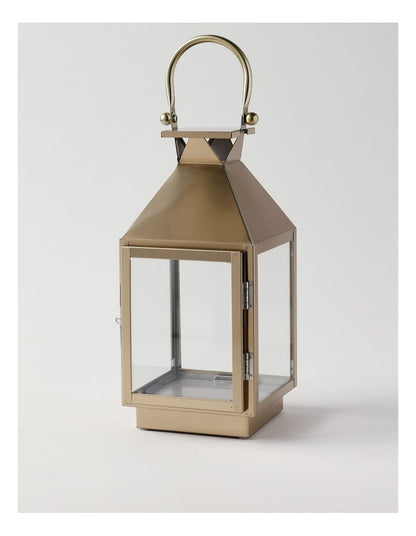 Stainless Detail Iron & Glass Lantern 38cm in Gold
