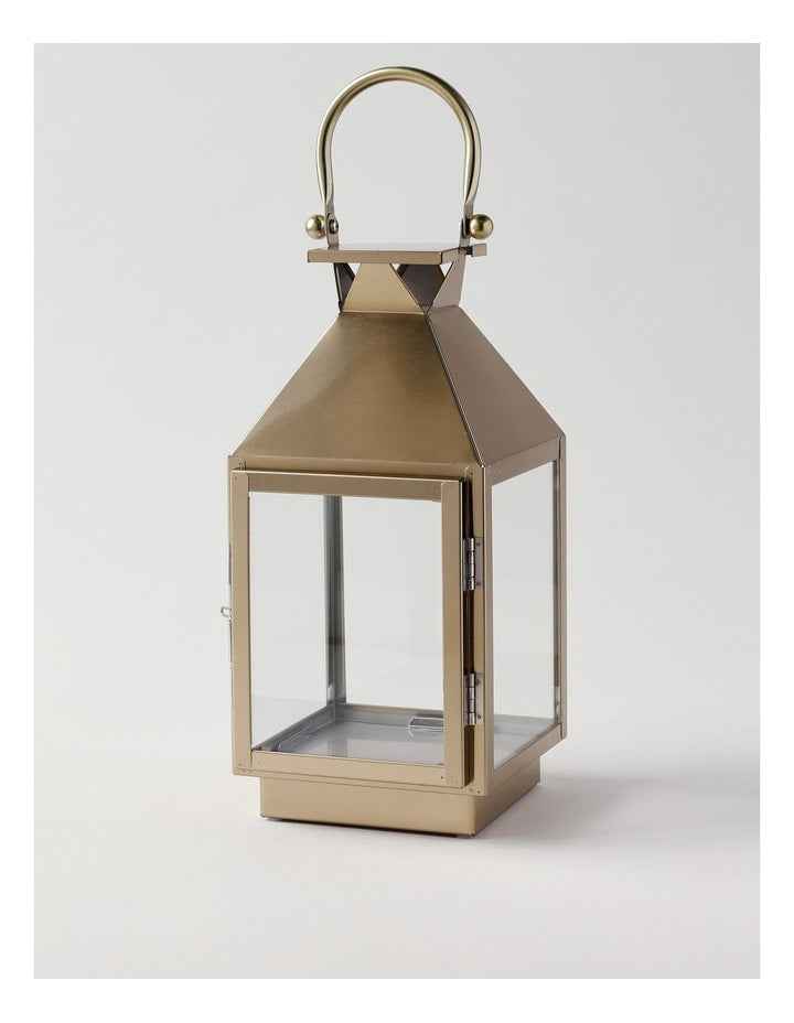 Stainless Detail Iron & Glass Lantern 38cm in Gold