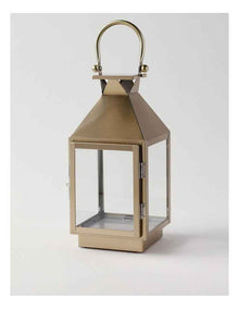 Stainless Detail Iron & Glass Lantern 38cm in Gold