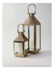 Stainless Detail Iron & Glass Lantern 38cm in Gold