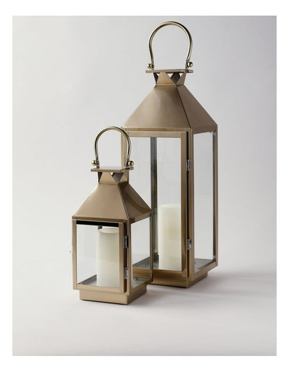 Stainless Detail Iron & Glass Lantern 38cm in Gold