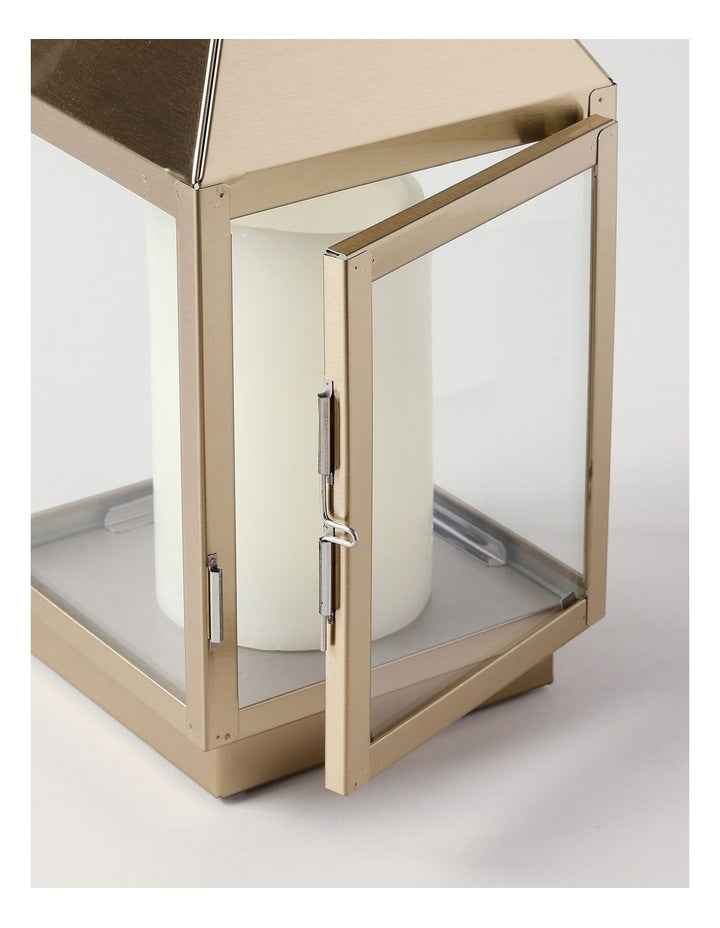 Stainless Detail Iron & Glass Lantern 38cm in Gold