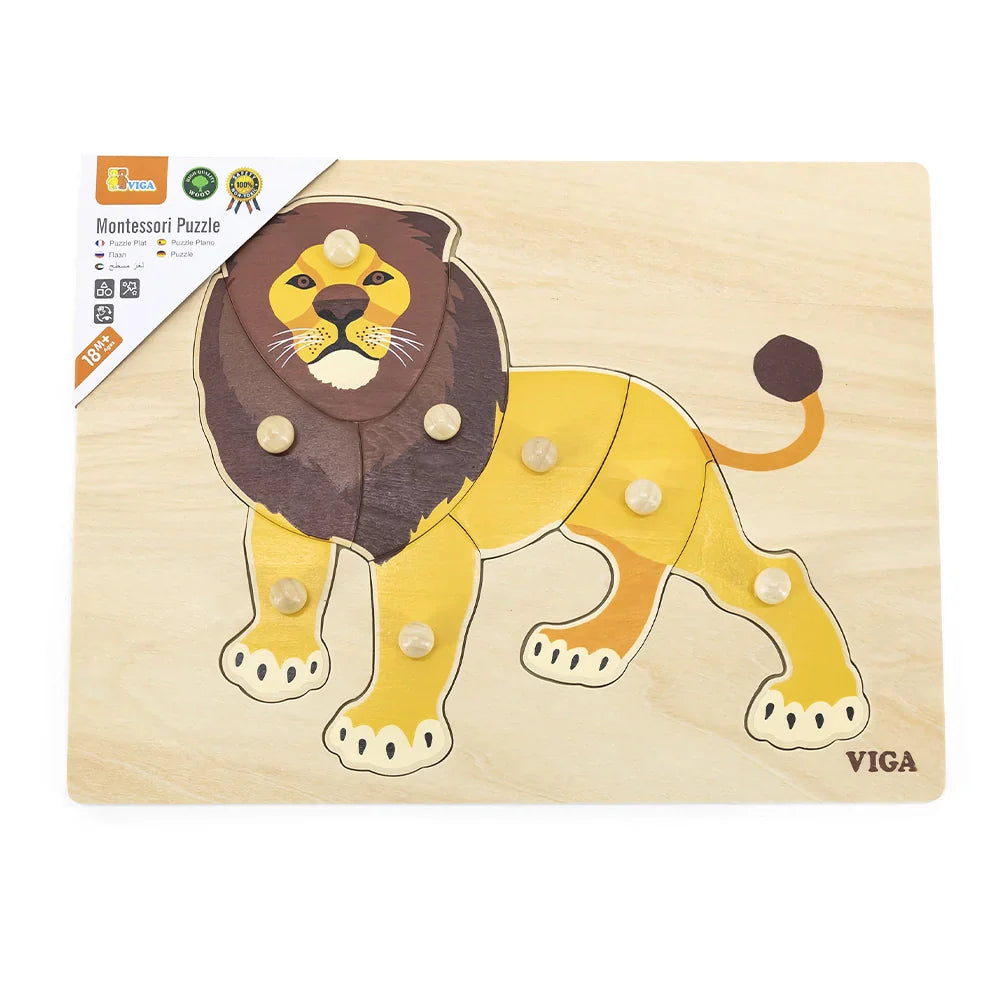 Viga Toys Montessori Wooden Lion Knob Puzzle 8pcs Developmental Toys Baby Toys 18m+