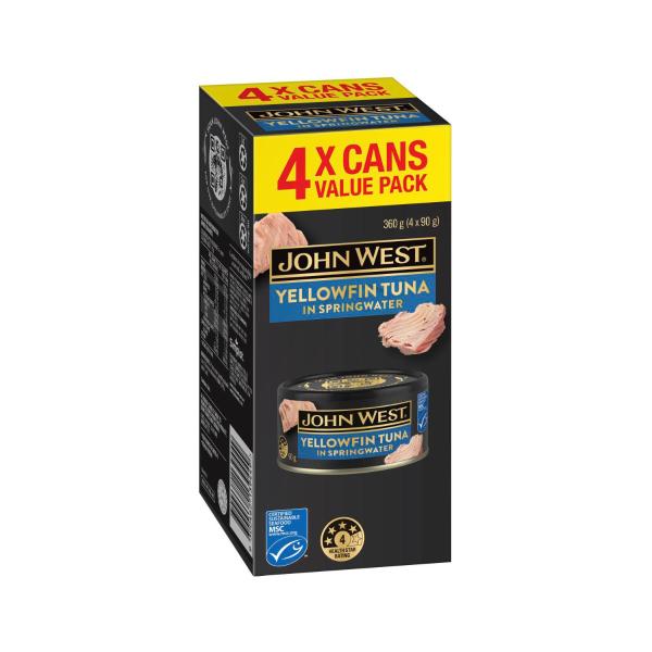 JOHN WEST YELLOWFIN TUNA WITH SPRINGWATER 4PACK
