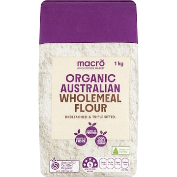 Macro Organic Australian Wholemeal Plain Flour Unbleached 1kg