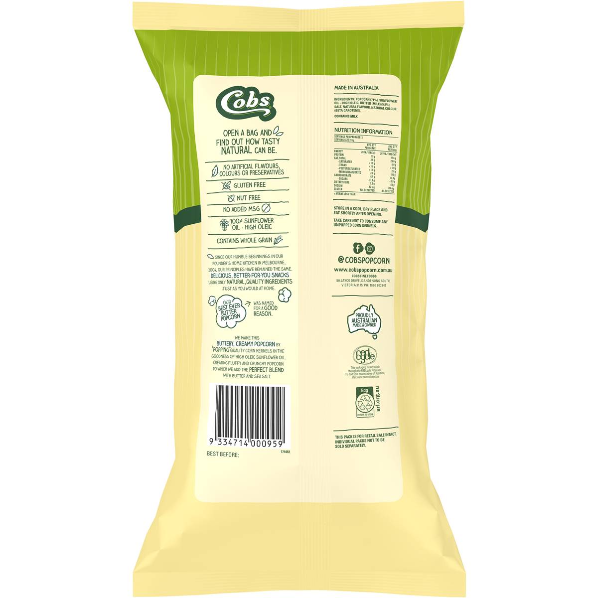 Cobs Natural Popcorn Best Ever Butter 5 Pack