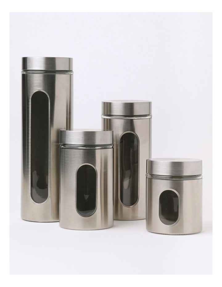 Stainless Steel Canister with Window Set of 4 in Silver