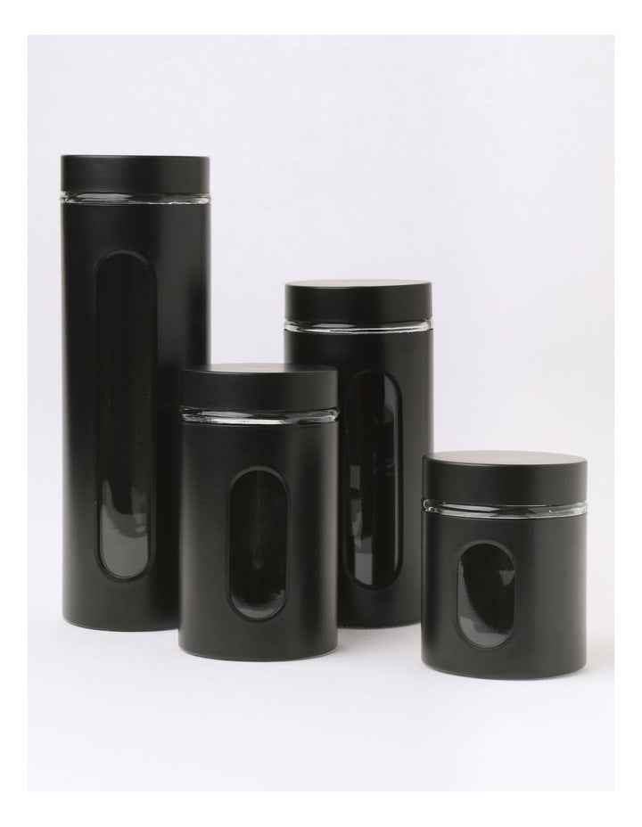 Stainless Steel Canister with Window Set of 4 in Black