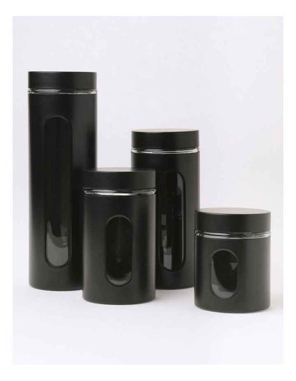Stainless Steel Canister with Window Set of 4 in Black