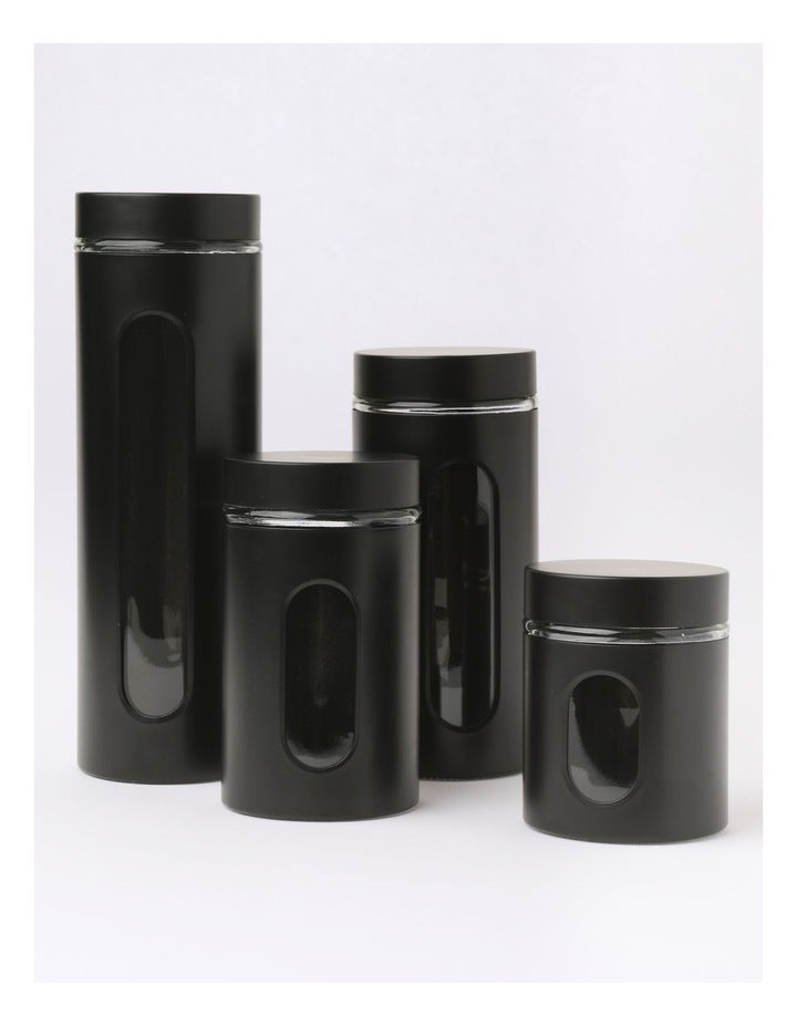 Stainless Steel Canister with Window Set of 4 in Black