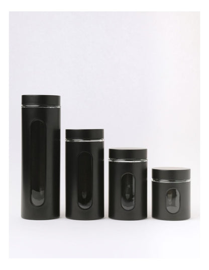 Stainless Steel Canister with Window Set of 4 in Black