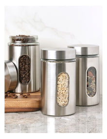 Stainless Steel Canister with Window Set of 3 600ml in Silver