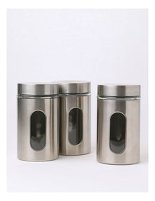 Stainless Steel Canister with Window Set of 3 600ml in Silver
