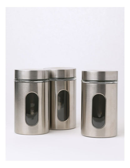 Stainless Steel Canister with Window Set of 3 600ml in Silver