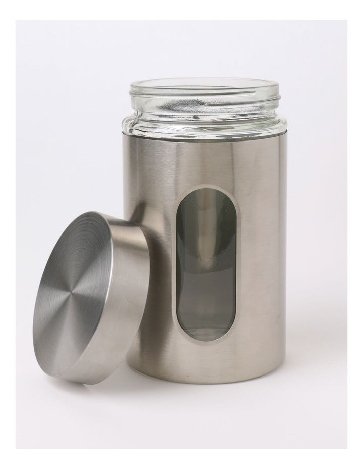 Stainless Steel Canister with Window Set of 3 600ml in Silver