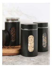 Stainless Steel Canister with Window Set of 3 600ml in Black