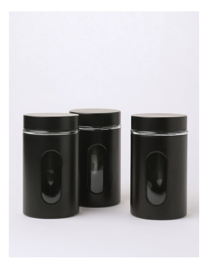 Stainless Steel Canister with Window Set of 3 600ml in Black