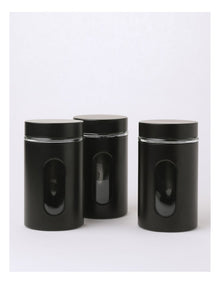Stainless Steel Canister with Window Set of 3 600ml in Black