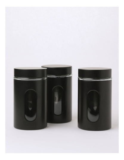 Stainless Steel Canister with Window Set of 3 600ml in Black