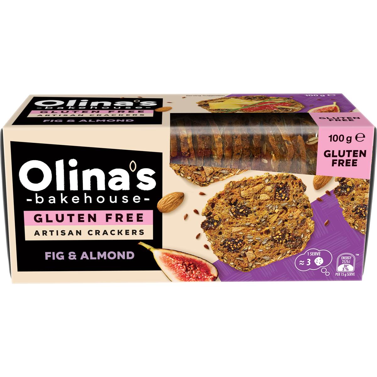 Olina's Bakehouse Gluten Free Fig & Almond Crackers 100g