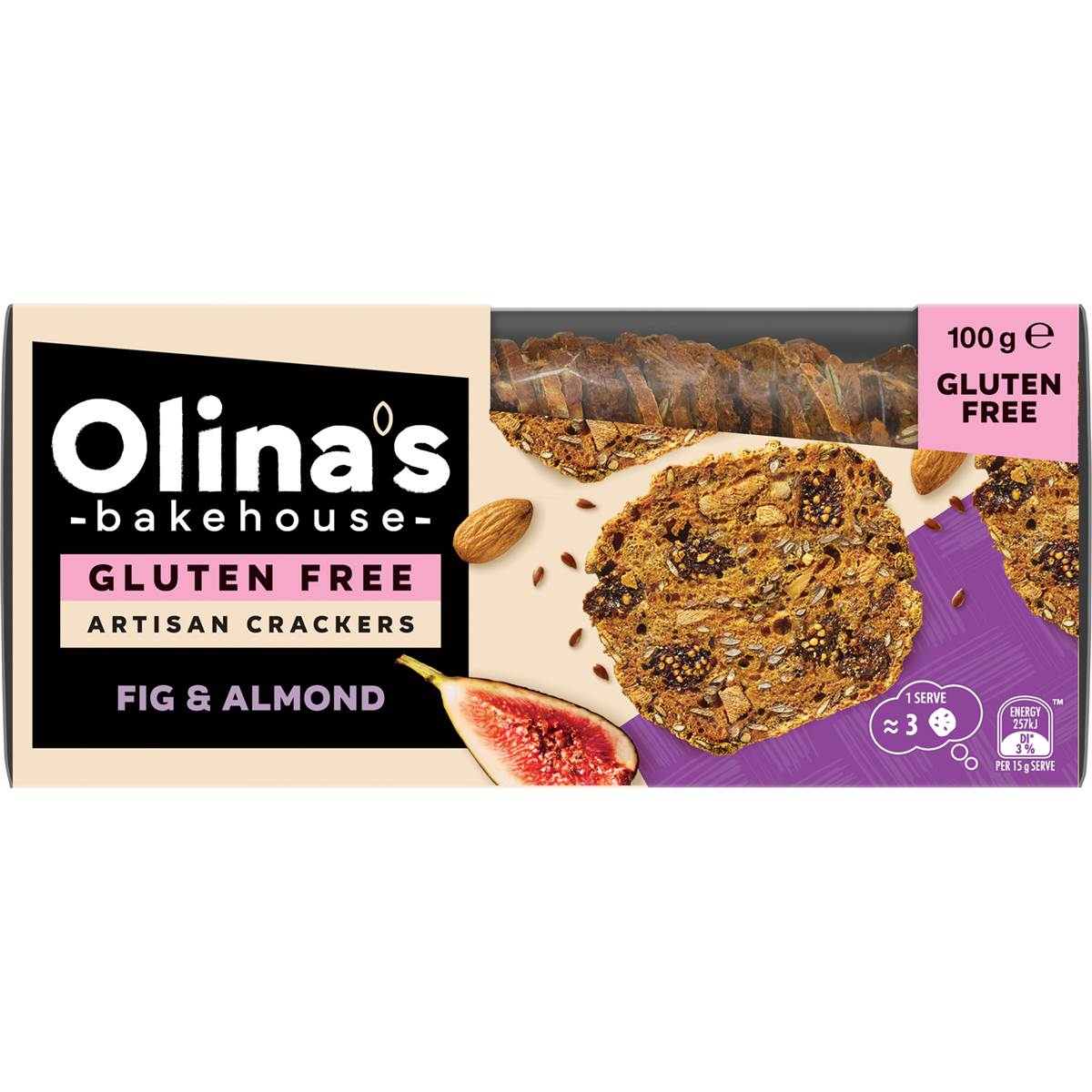 Olina's Bakehouse Gluten Free Fig & Almond Crackers 100g