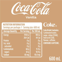 Coca-Cola Vanilla Soft Drink Bottle 600ml