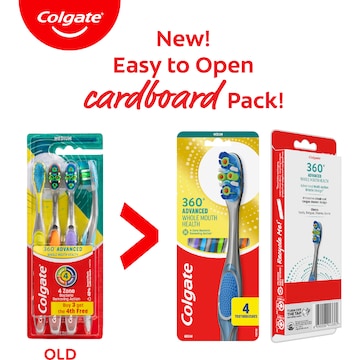 Colgate Toothbrush 360 Advanced Medium 4 pack