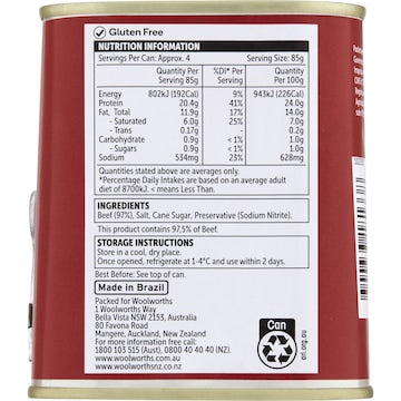 Woolworths Beef Corned 340g