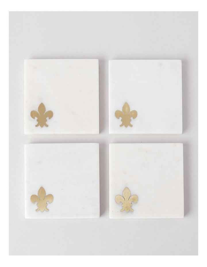 Avery Coasters Set of 4 with Fleur-de-lys in White