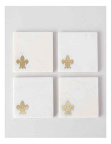 Avery Coasters Set of 4 with Fleur-de-lys in White