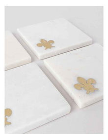 Avery Coasters Set of 4 with Fleur-de-lys in White