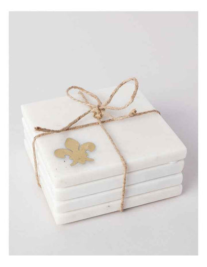 Avery Coasters Set of 4 with Fleur-de-lys in White