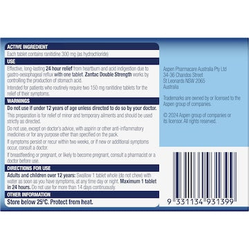 Zantac Double Strength Ranitidine 300mg Tablets 7 pack