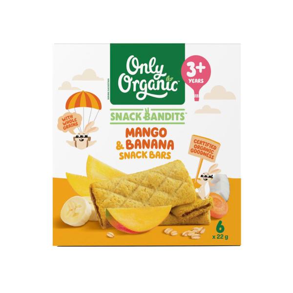 ONLY ORGANIC SNACK BANDITS MANGO & BANANA SNACK BARS 6X22G