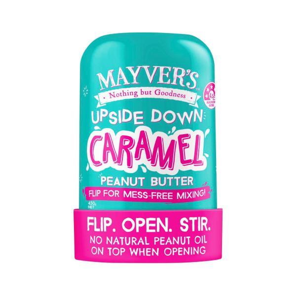 MAYVER'S UPSIDE DOWN SALTED CARAMEL PEANUT BUTTER 450G