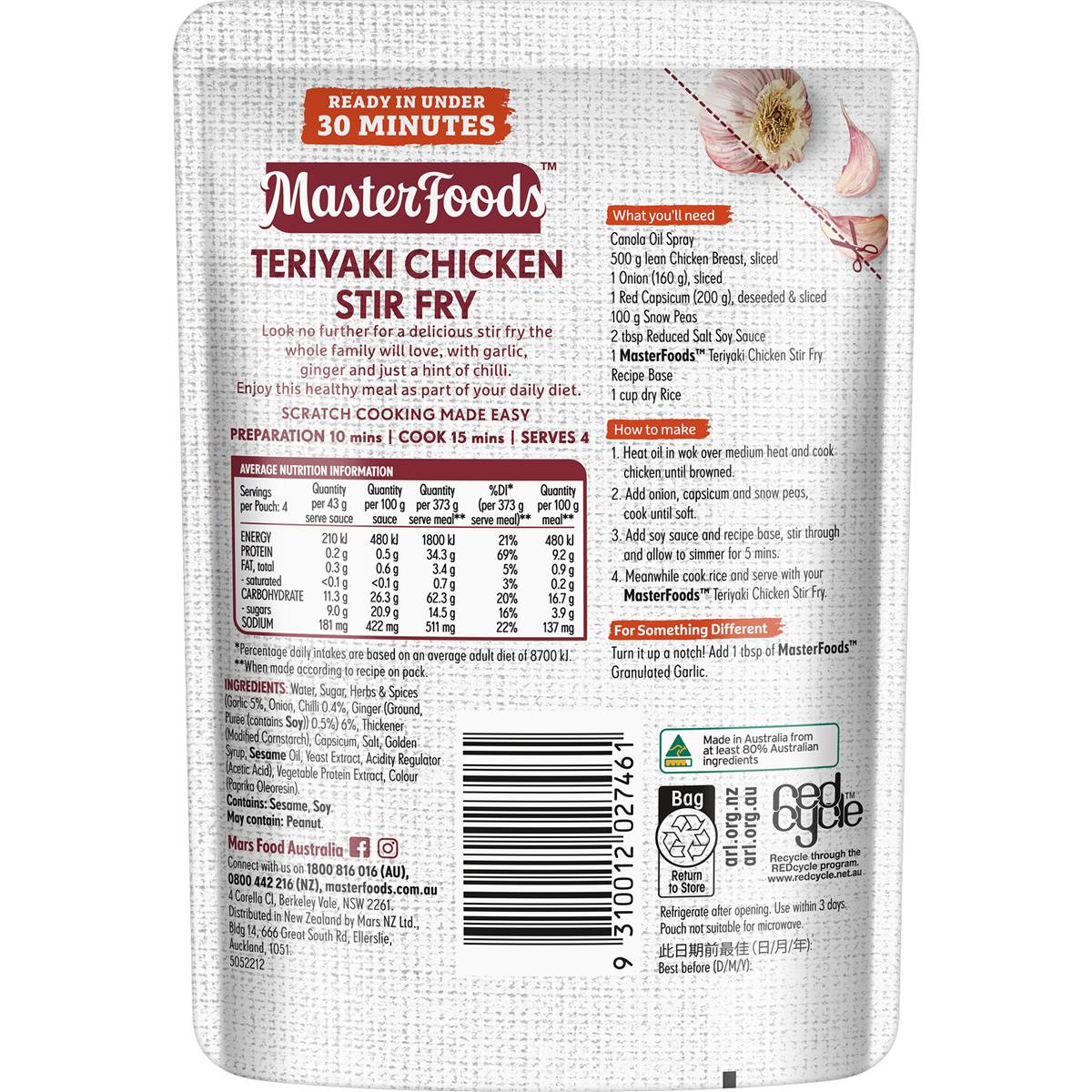 MasterFoods Teriyaki Chicken Stir Fry Recipe Base 175g
