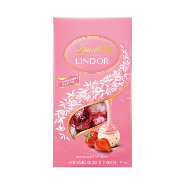LINDT LINDOR STRAWBERRIES & CREAM WHITE CHOCOLATE BAG:.:125 GRAM