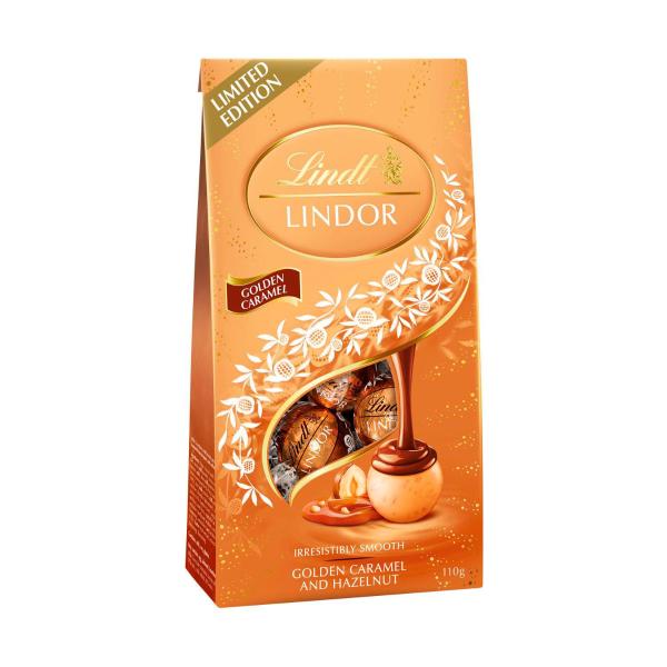 LINDT LINDOR GOLDEN CARAMEL HAZELNUT BAG 110G